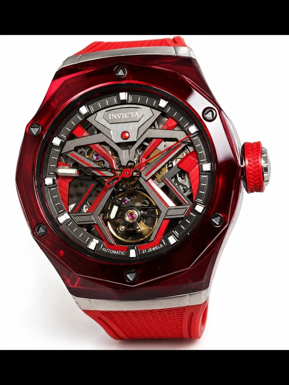 Invicta 69542 Celestial Orbitha Skeleton Dial Red Silicone Men's Watch NEW